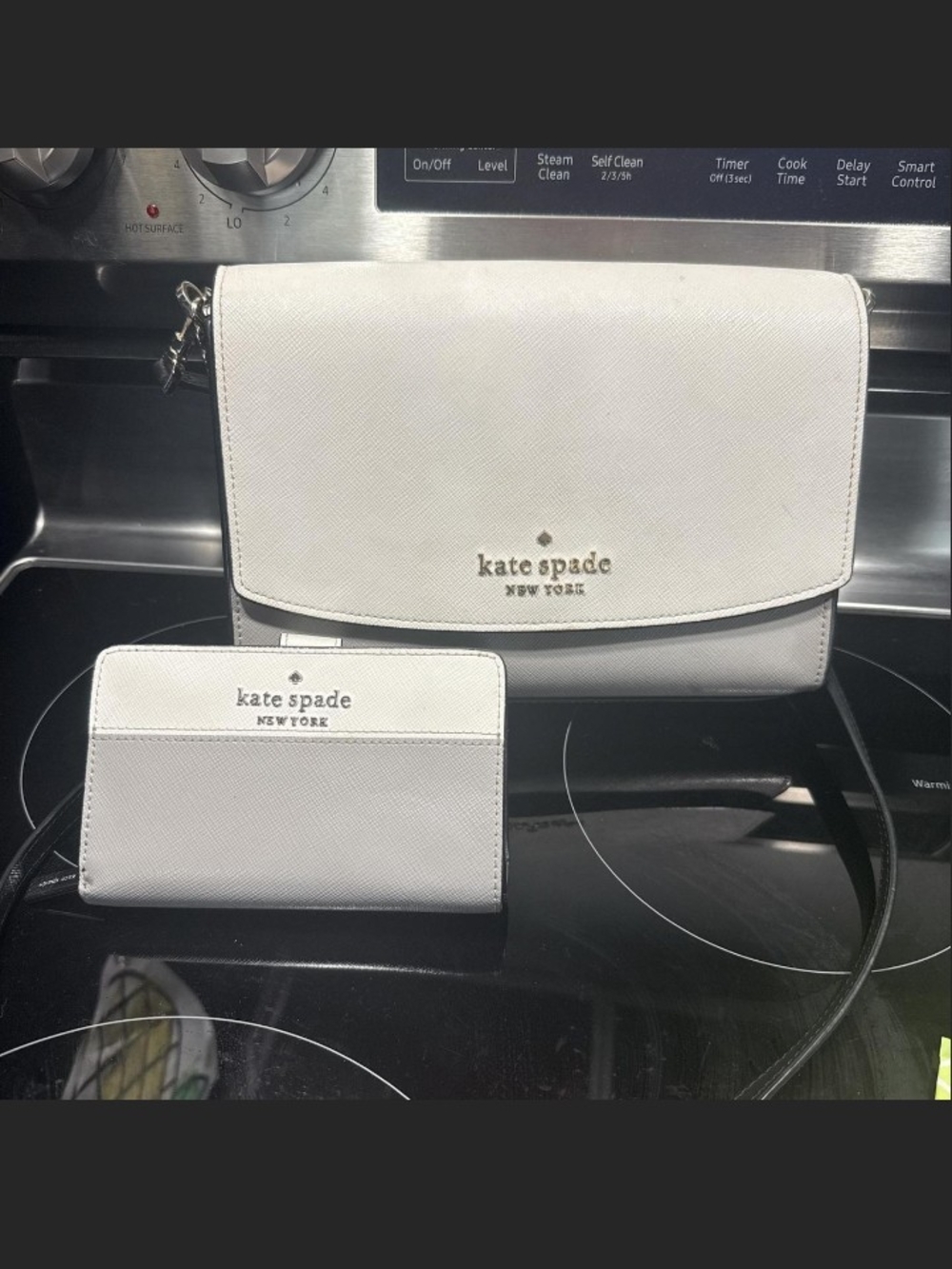 kate spade White Saffiano Crossbody Bag with Matching Card Wallet